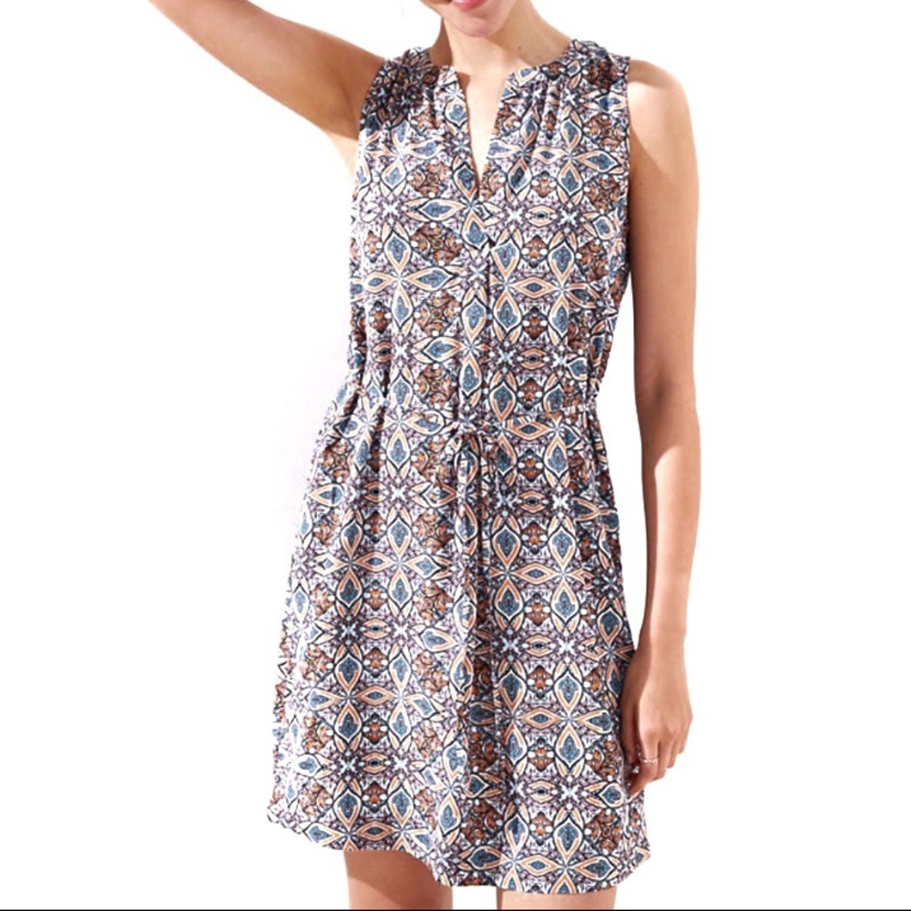 LOFT Medallion Split Neck Shift Dress